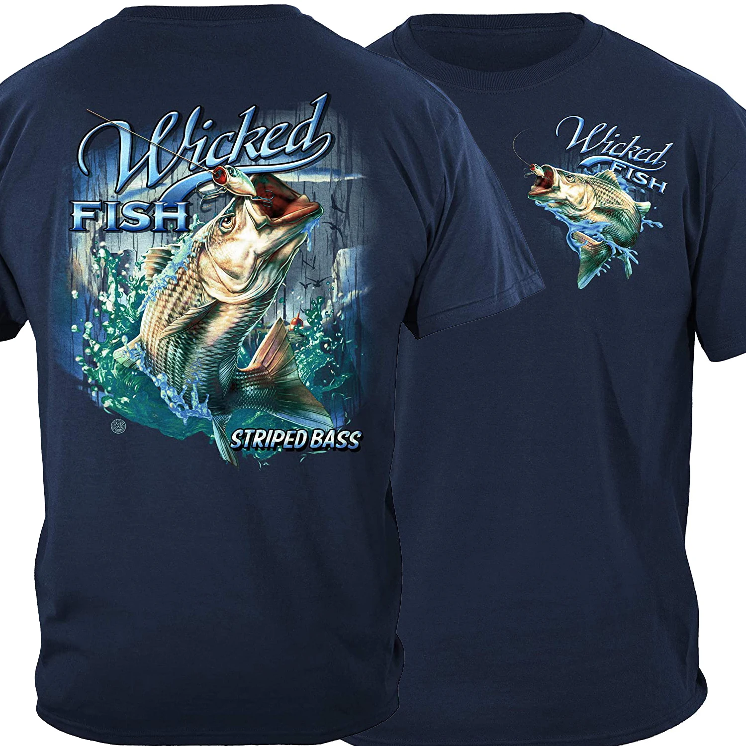 

Wicked Striped Bass Fish with Popper Fishing Fisherman Angler Gift T Shirt. Short Sleeve 100% Cotton Casual T-shirts Loose Top