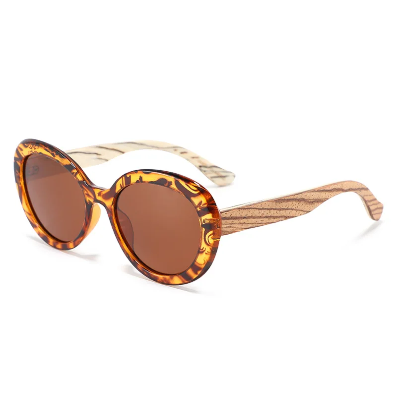 

Tortoiseshell Round Frame Wood Temple Sunglasses Unisex Polarized UV400 Premium Fashion Sun Protection Bamboo Sun Glasses