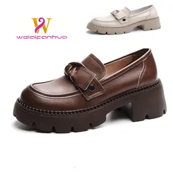 Women's Loafers Genuine Leather 2024 New British Women's Spring Shoes Student Casual Single Shoes Women's High