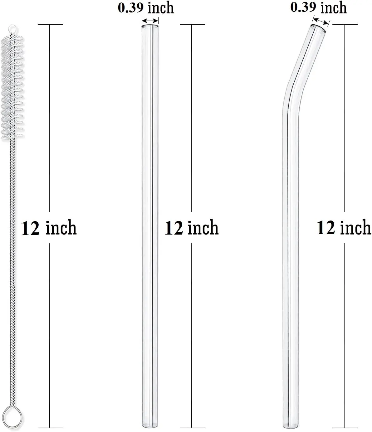 4-8pcs 12-inch straws, suitable for 40-20 ounce cups, reusable glass straws, party supplies, complimentary cleaning brushes