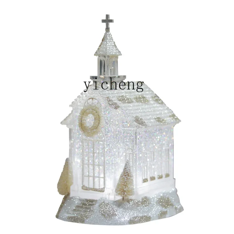 

XL Christmas Crystal Snow House Church Music Box Luminous Candle Holder Ornament