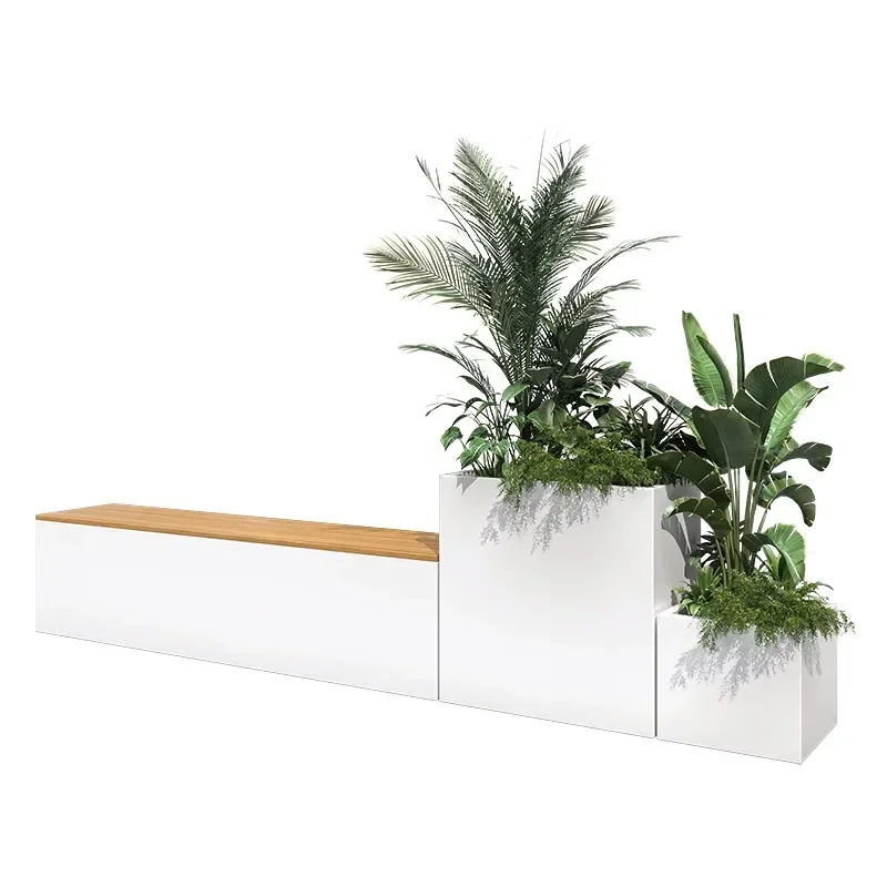

Outdoor wrought iron stainless steel flower box, sitting stool combination, shopping mall outdoor seat, flower bed,