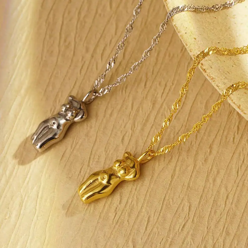 Women's Body Piece Sculpture Necklace Gold Plated Stainless Steel Minimalist Female Form Pendant Perfect Gift For Women