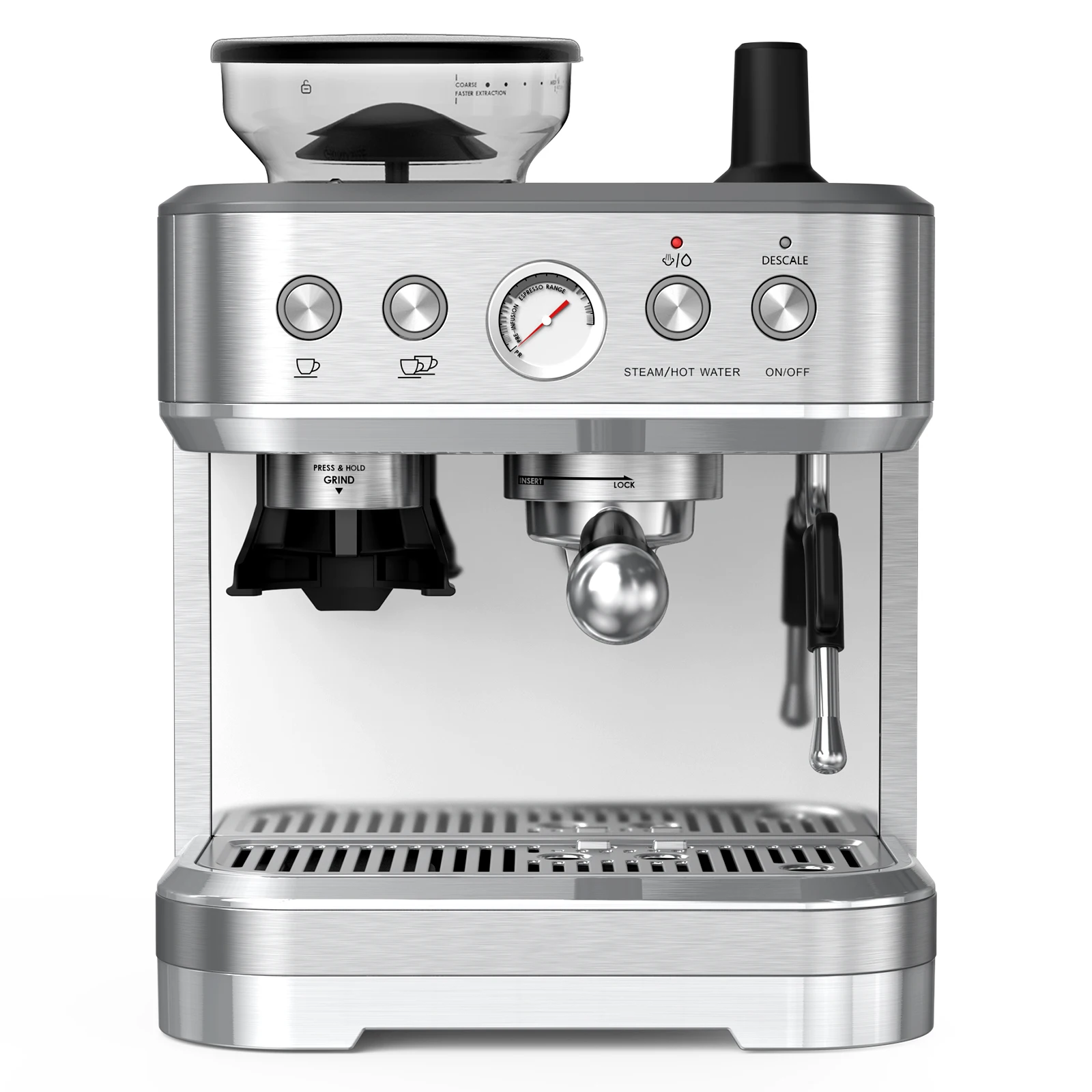 Espresso Machine with Grinder, Stainless Steel 15 Bar Coffee Machine with Milk Frother Coffee Maker for Home Latte Cappuccino