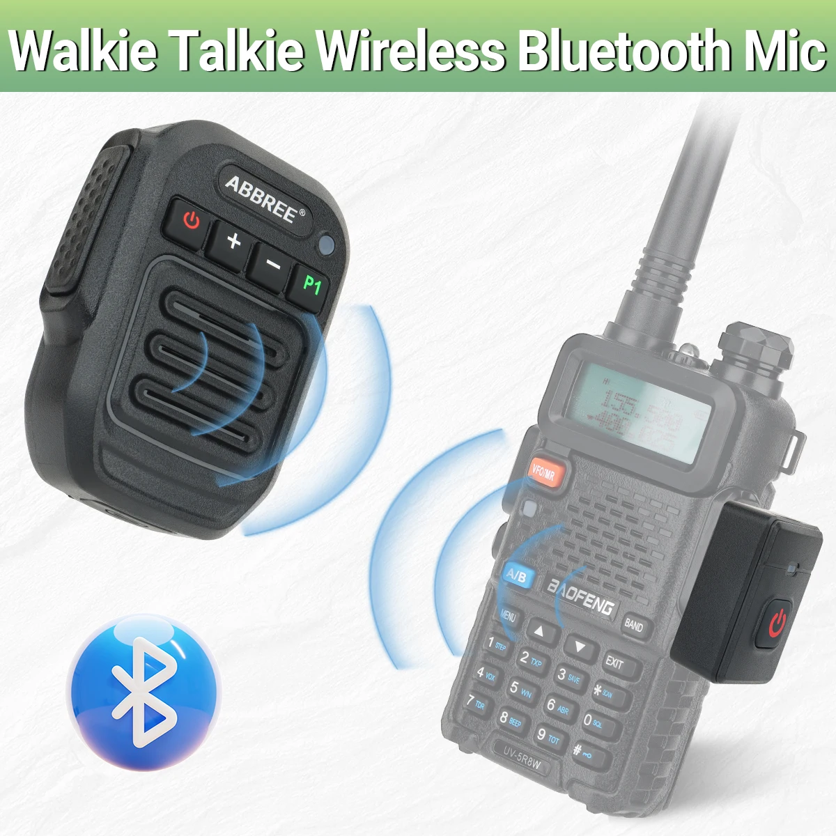 ABBREE-Bluetoothワイヤレススピーカーマイク,ハンドヘルドマイク,タイプCハイパワー,Baofeng UV-5RH 21, UV-K5(8),トランシーバー