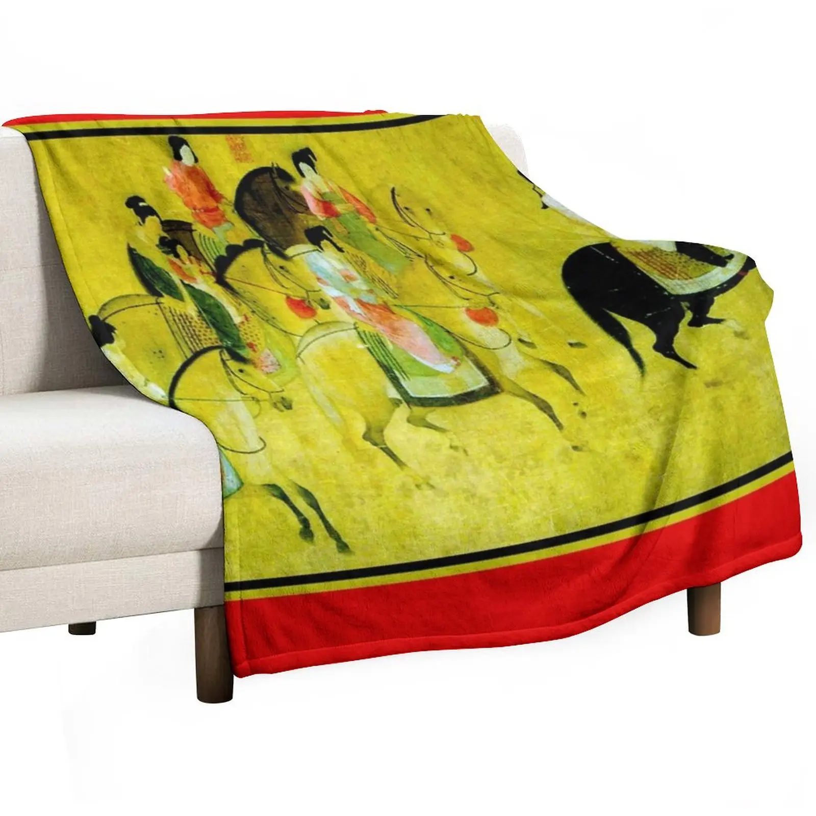 

TANG DYNASTY Ancient Spring Outing Print Throw Blanket Weighted Beautifuls Shaggy decorative Blankets