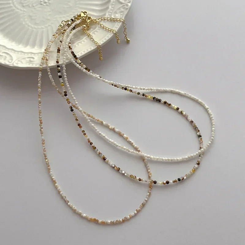 

Statement 2mm Multicolor Round Natural Shell Chokers Necklaces for Women Strand Beaded Necklace Wholesale Beach Jewelry