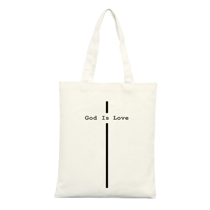 Cross Graphic Canvas Tote Bag with Letter Print, Minimalist Design for Casual Daily Use