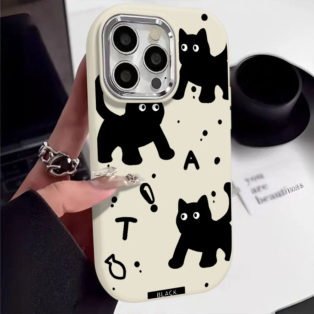 

Cute Cat Dog Phone Case For Samsung A55 5G A54 A53 A15 A14 A13 A12 A35 A33 A50 A52 A34 A32 Luxury Metal Lens Frame Soft Cover
