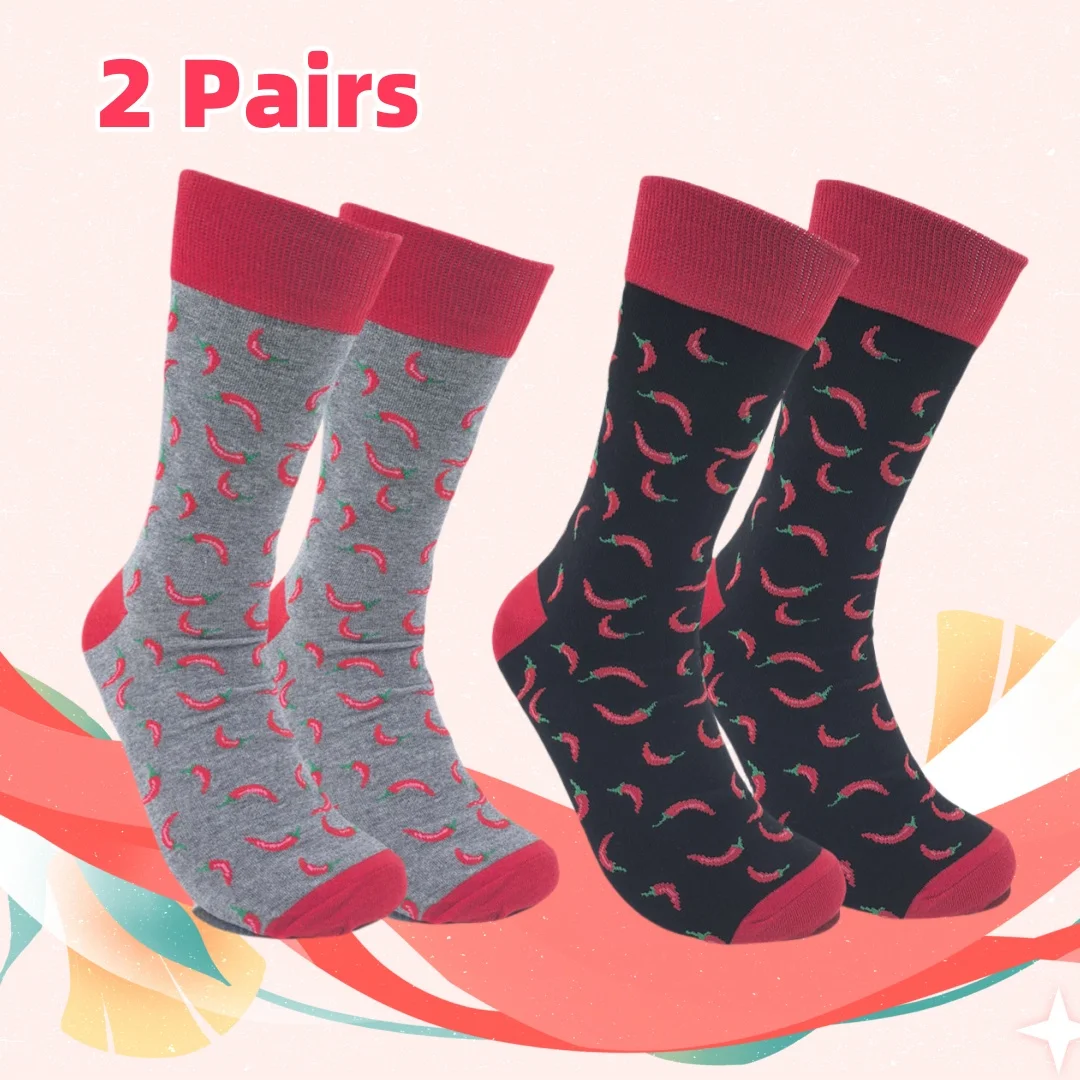 

2 Pairs Of Chili Set, Trendy Fashion Unisex Mid-calf Socks,Suit All Seasons