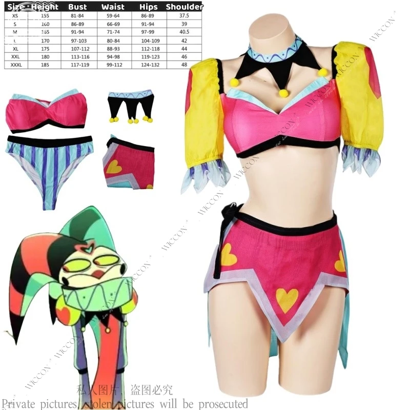 Women Fizzarolli Cosplay Clown Bikini Necklace Swimsuit Halloween Carnival Party Suit Anime Roleplay Beach Swimwear Costume Set