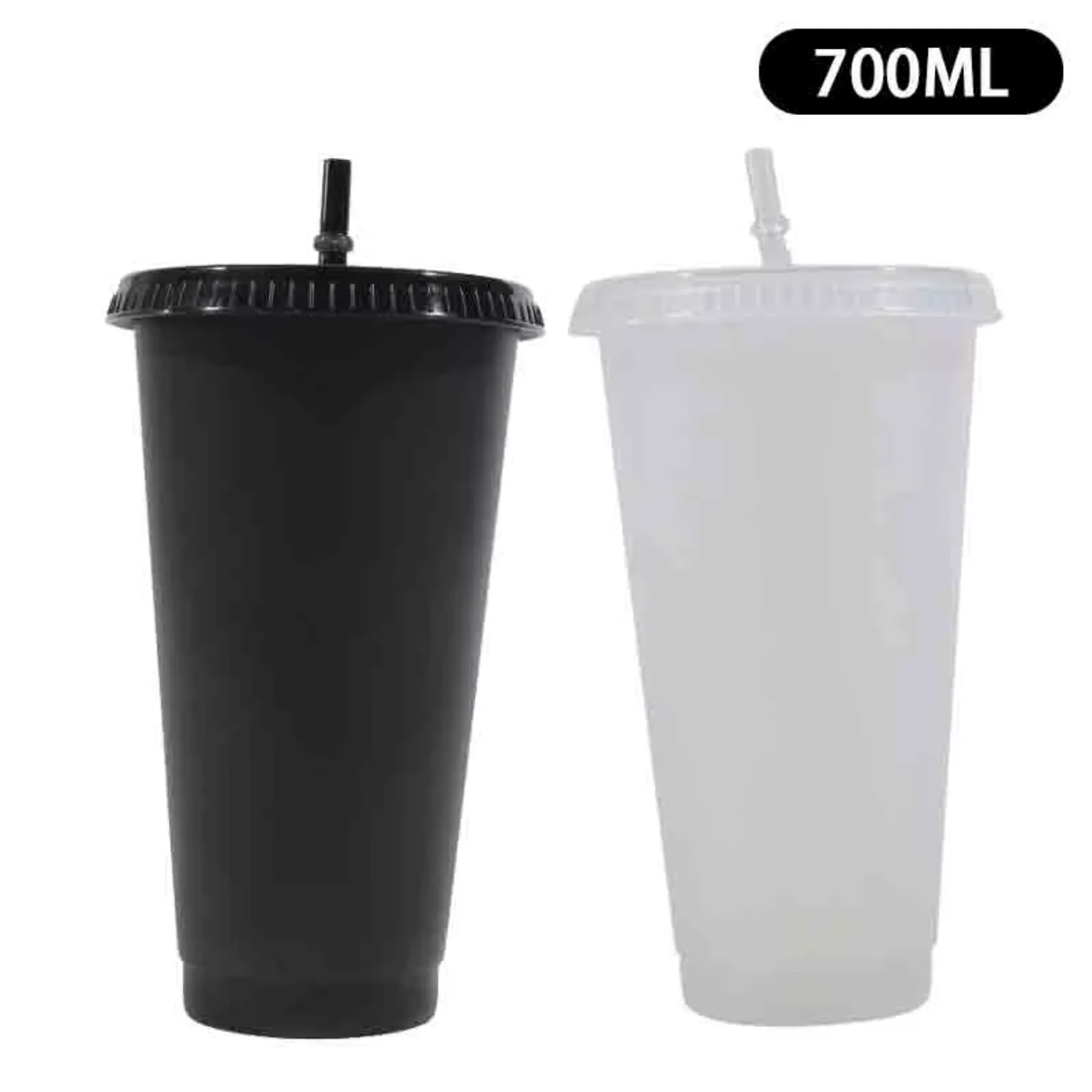 601-700Ml Black White Straw Cup With Lid Color Change Coffee Cup Reusable Cups Plastic Tumbler Matte Coffee Mug