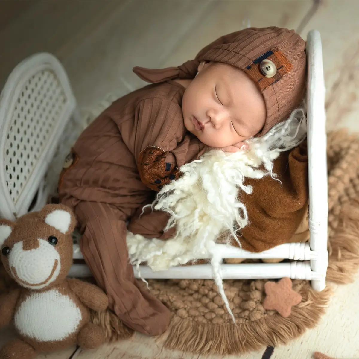 Ylsteed Newborn Photography Clothes Baby Boy Patchwork Jumpsuit Hat Set Baby Photography Props Newborn Shooting Outfit