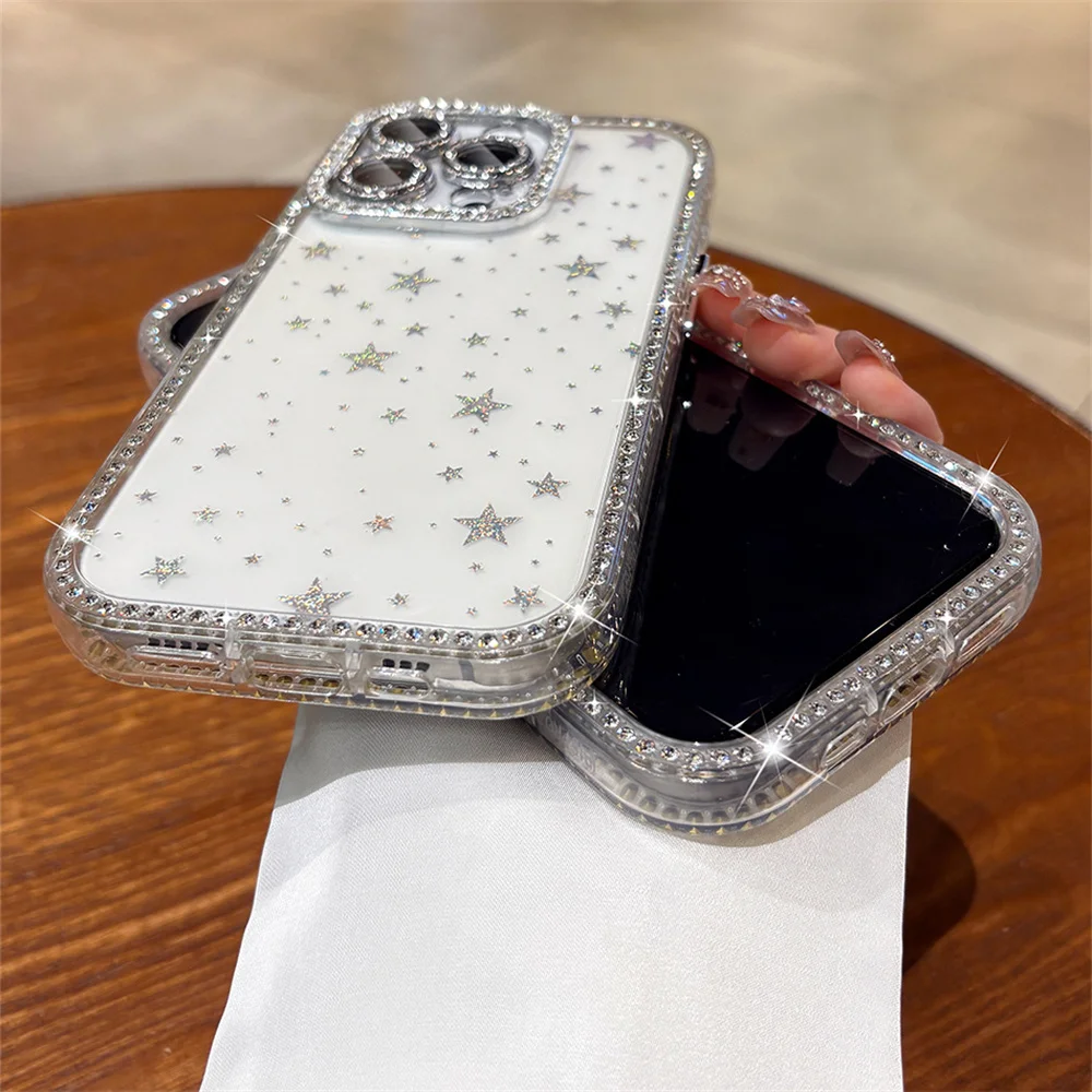 بريق حجر الراين التدرج لون الحلوى واضح قضية الهاتف آيفون 17 16 15 14 13 12 برو ماكس كاميرا حماية غطاء لامع