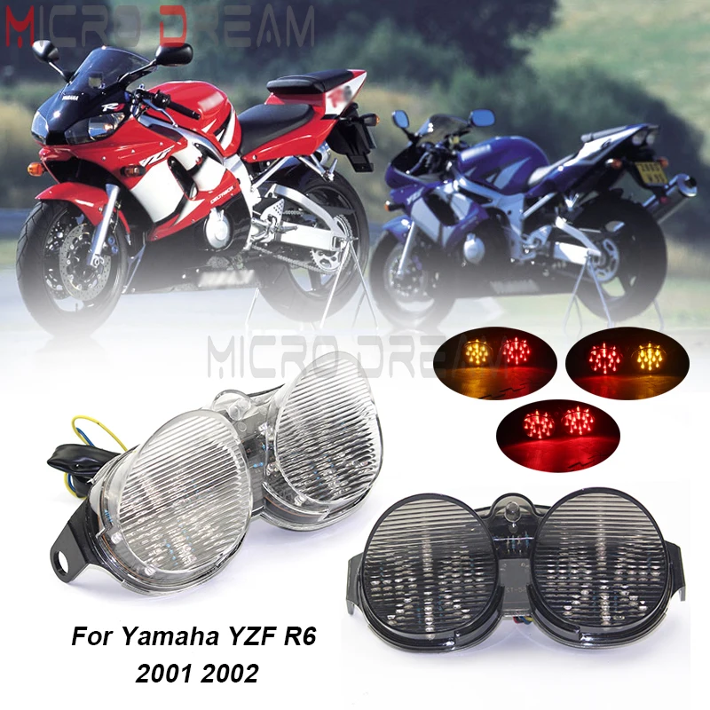 Rear Tail Light For Yamaha YZF R6 2001 2002 YZF-R6 Motorbike Taillight Turn Signal Integrated Stop Lamp 12V LED Taillamp Clear