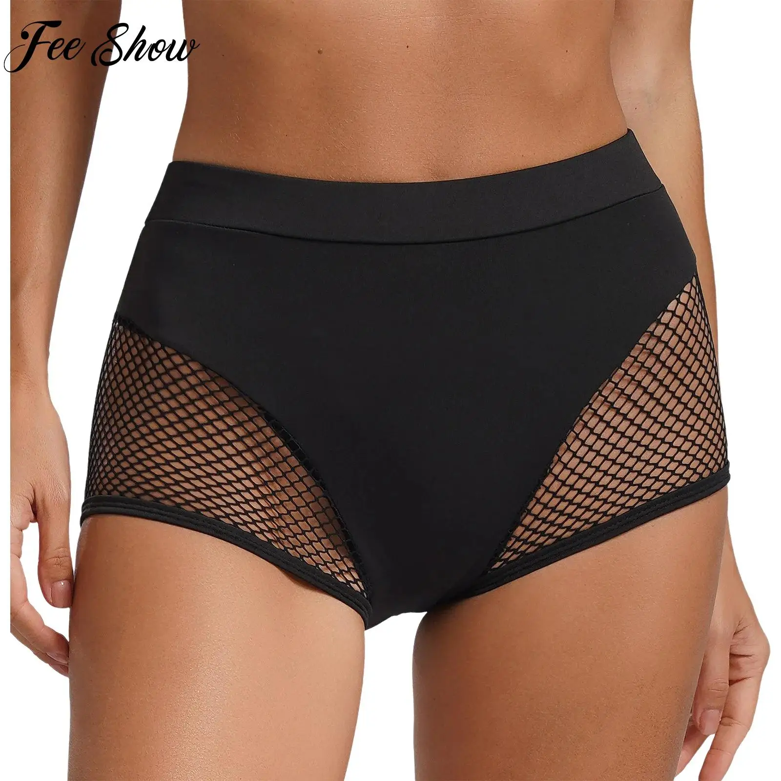 Womens Yoga Sports Shorts Mid Waist Elastic Waistband Hot Pants Fishnet Booty Shorts Music Festival Workout Dance Beach Clubwear