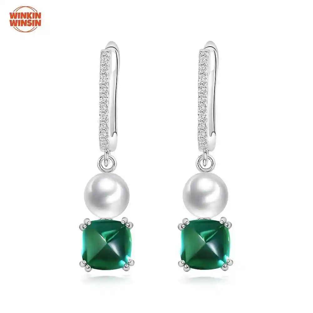 

Winkin Winsin 1.7ct Cultured Red Blue Green Sugar Loaf 6.5*6.5 European And American Versatile Earrings