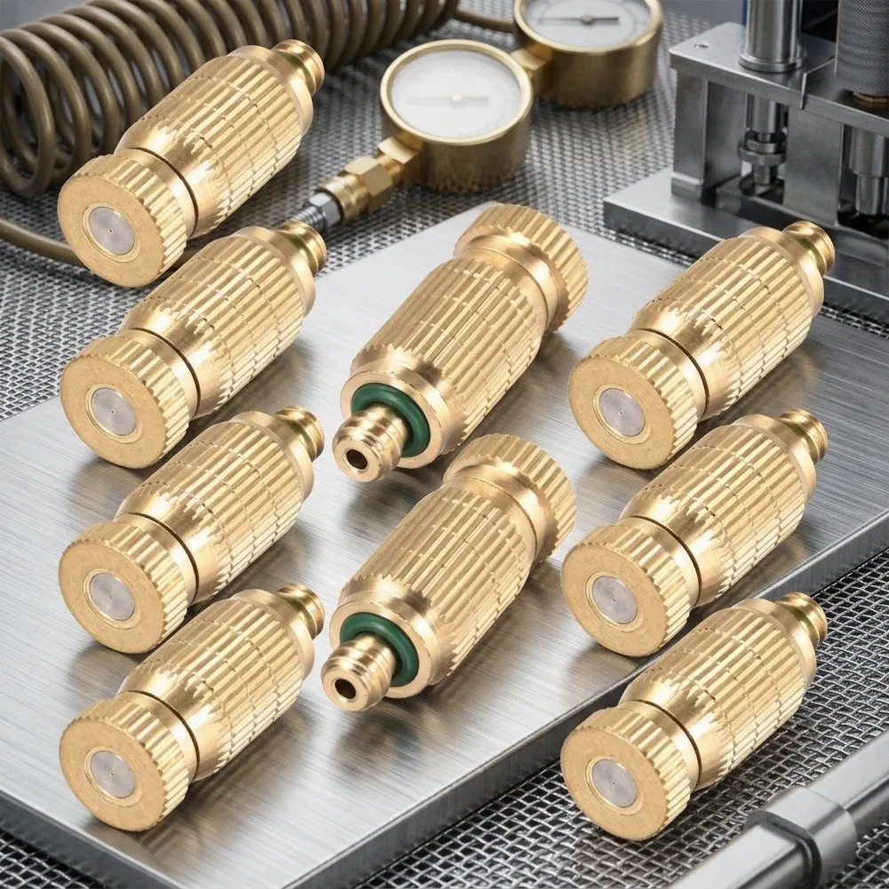 10 Pack Brass Misting Nozzles With 0.012 Inch Orifice, High Pressure Anti-Drip Fog Spray Heads For Outdoor Patio Cooling Systems