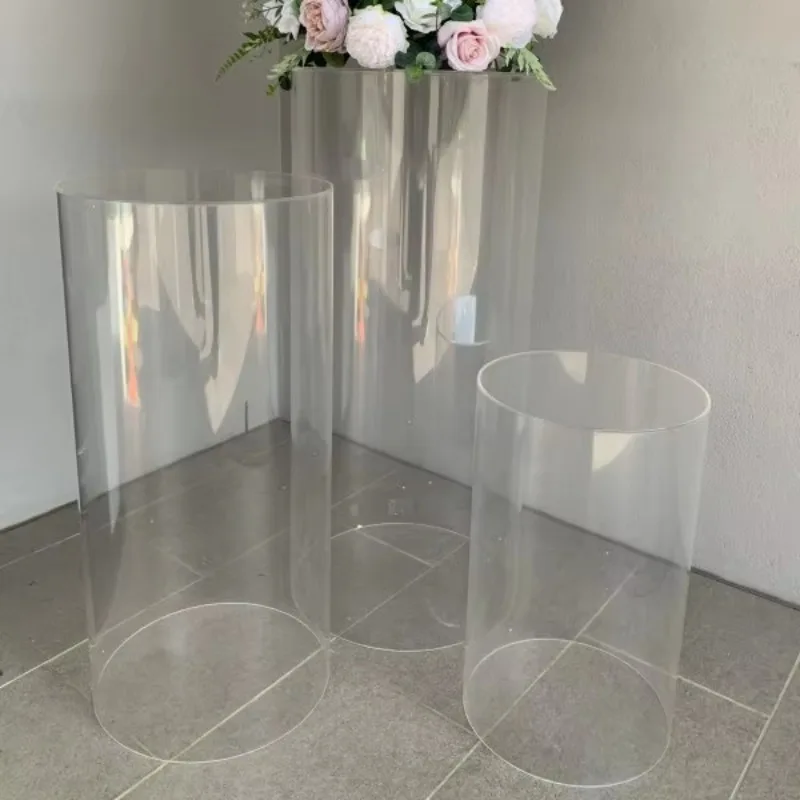 Acrylic Cylinders Pedestal Stand Round Pillars Plinth Column Cake Dessert Stand for Party Birthday Wedding Christmas Backdrop