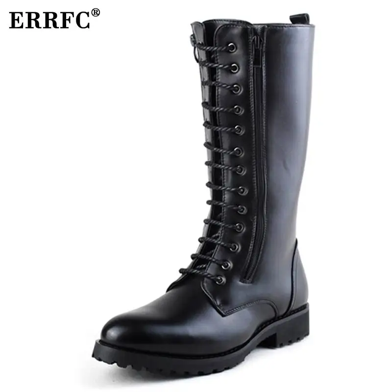 ERRFC Hot Selling Mens Black Fashion Boots New Double Zip Lace Up Cowboy Motorcycle Knee High Trending Leisure Shoes Size 38-44