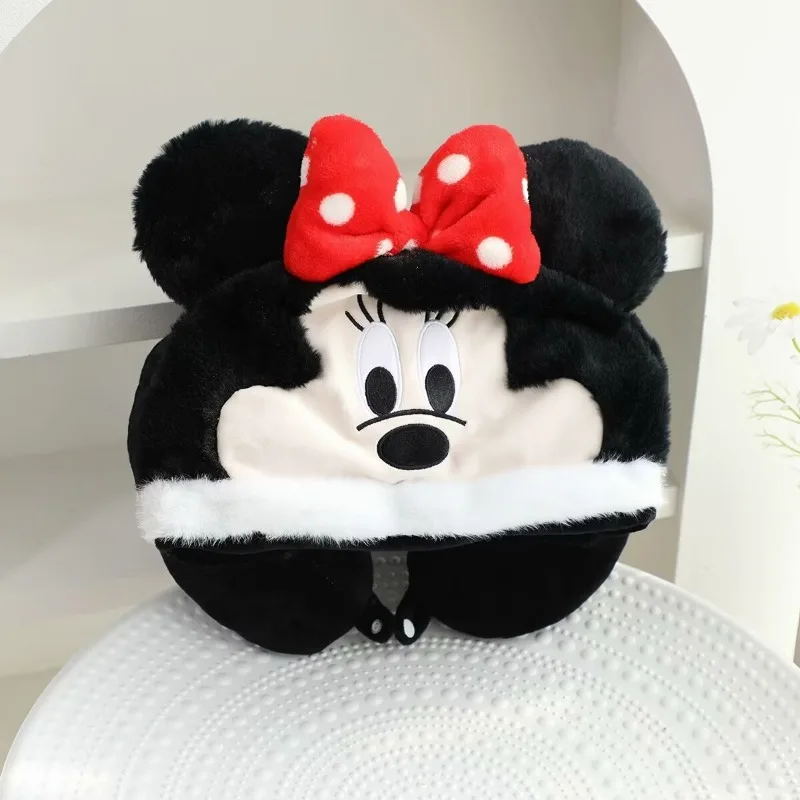 Disney Mickey Mouse Minnie Mouse U-shaped Neck Pillow Anime Cartoon Cute Plush Doll Travel Portable Office Nap Hooded Pillows