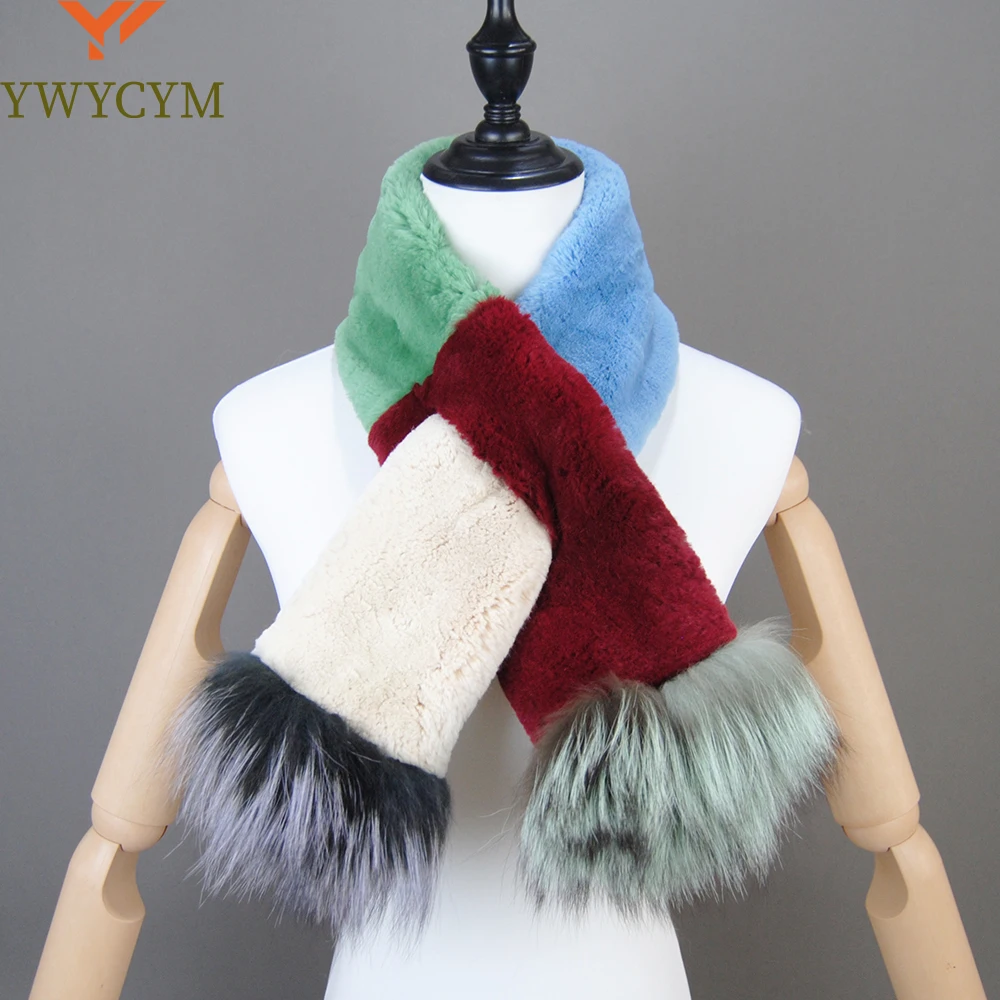 

2024 Winter Women Genuine Knitted Fox Fur Scarf Real Rex Rabbit Fur Collar Warm Neck Natural colorful Rex Rabbit Fur Scarves