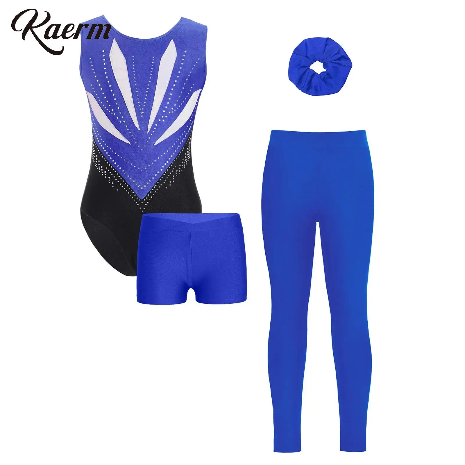 

Детские комплекты для балета и гимнастики для девочек, спортивный костюм, купальник без рукавов с шортами, леггинсы, повязка для волос в комплекте