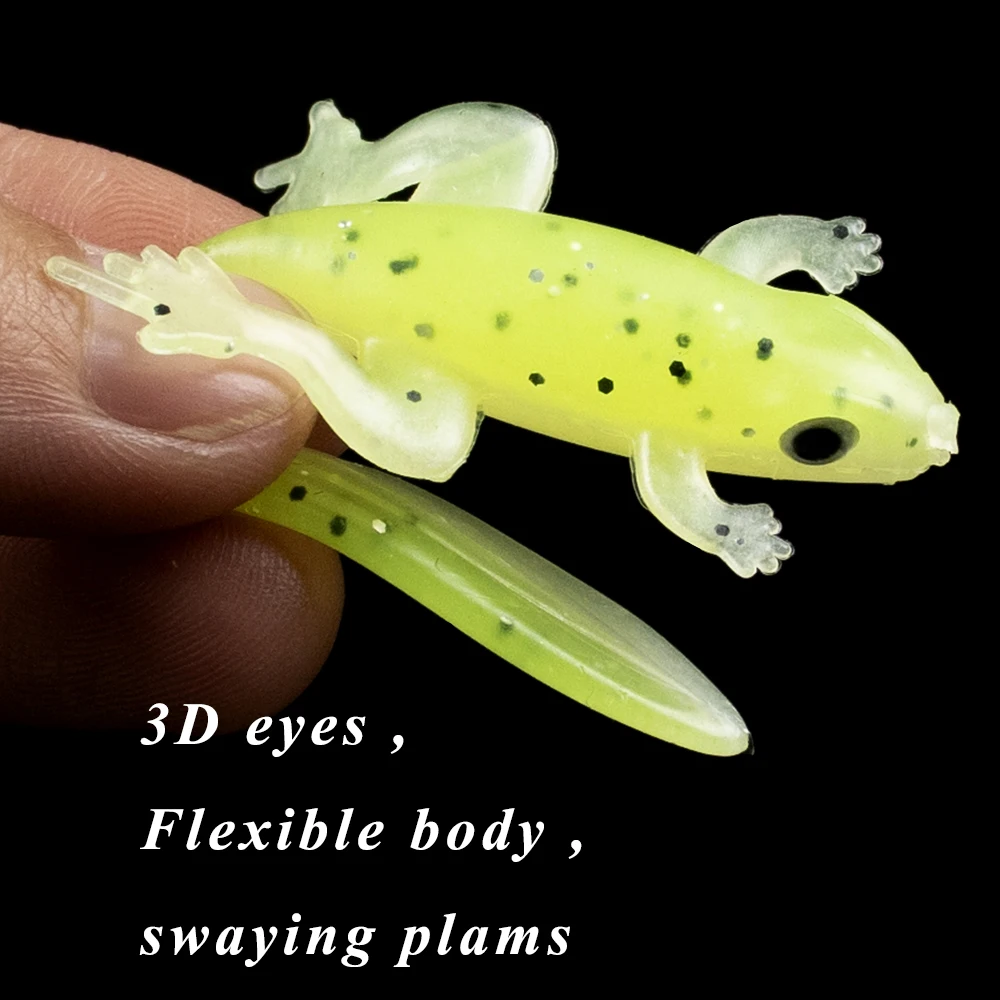 Chan's Huang 24PCS Insect Soft Fishing Lure 3D Eye Tadpole Swimbait 80MM 36G Jigging Worm Soft Lifelike Wall Lizard Lure Wobbler
