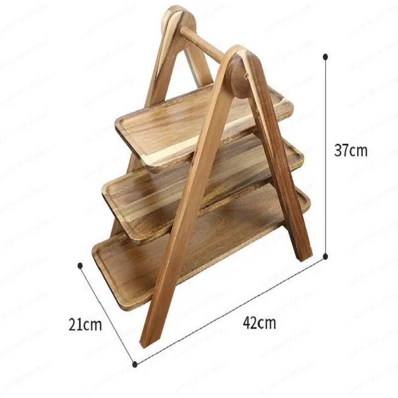 

Acacia Wood 3-Tier Detachable Tray Stand, Hotpot Snack Fruit Plate Organizer, European Desktop Storage Rack