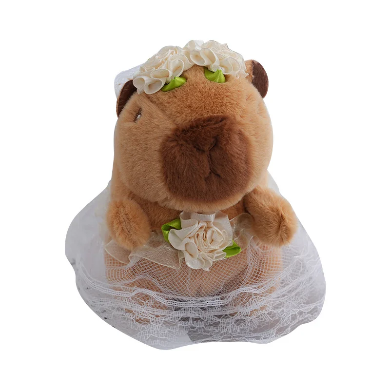 1Pcs Cartoon Wedding Dress Capybara Pendant Plush Toy Doll Bag Hanging Cute Kapila Keychain Doll Desktop Ornament Car Pendant