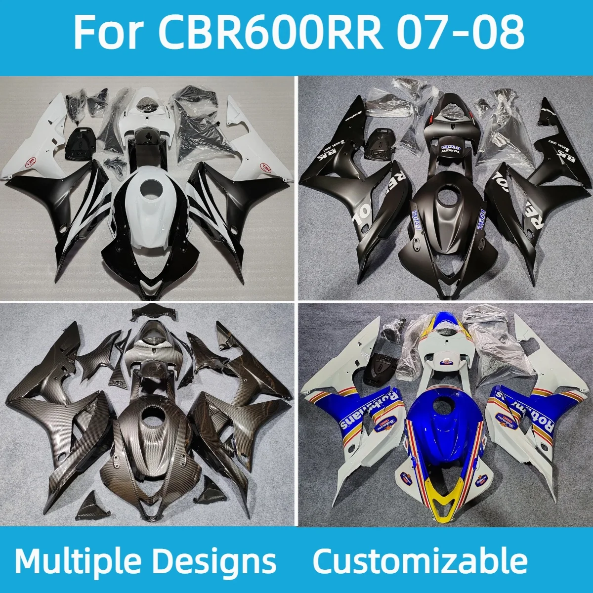 For CBR600RR 2007 2008 Full Fairing Kit ABS Plastic Motorcycle Fairings Bodywork Cowling Durable Finish Blue White Black