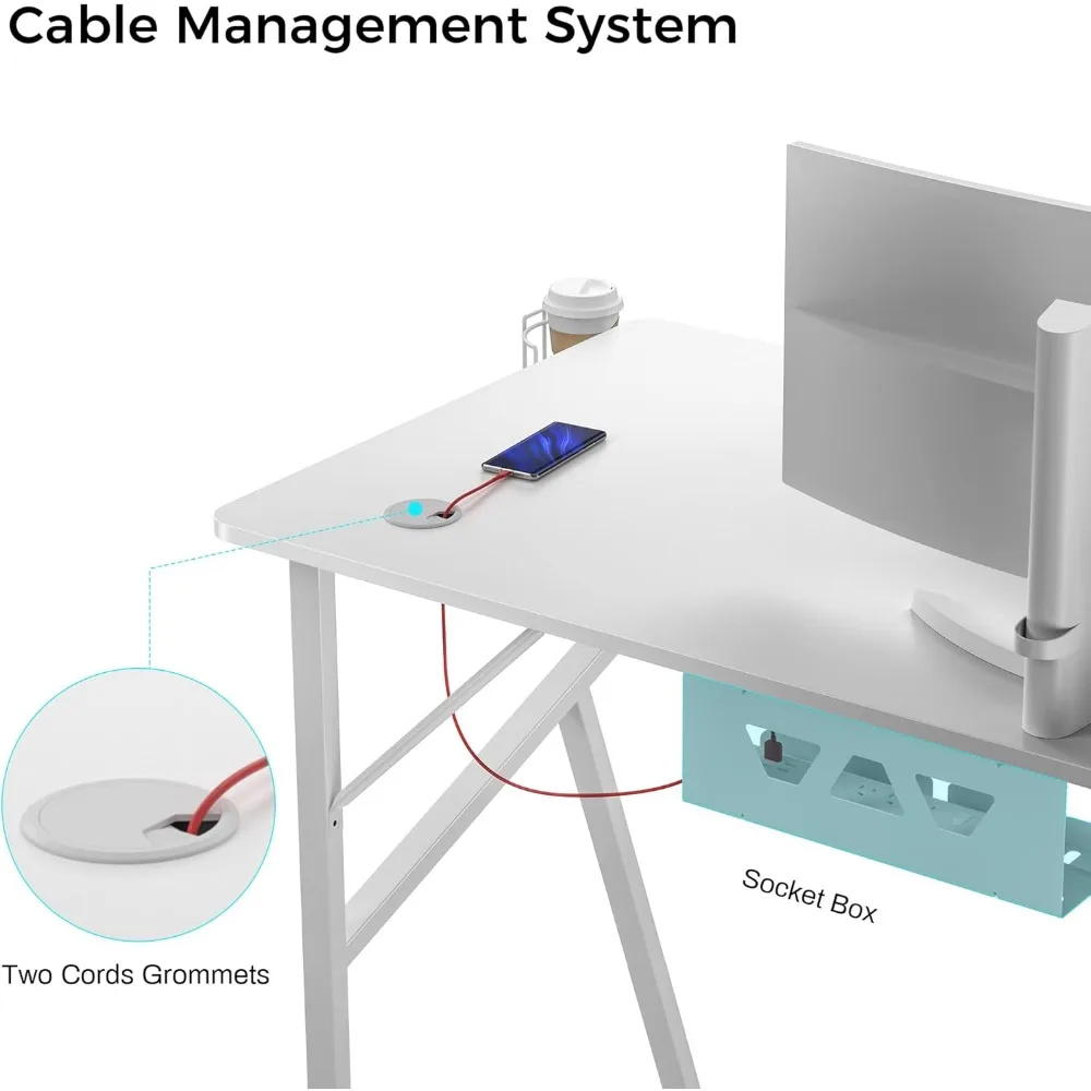 Computer Desk, 63 x 24 Inch K Shaped Long Gaming Desk for Home Office Work Study Writing Table with Cable Management, Cup Holder