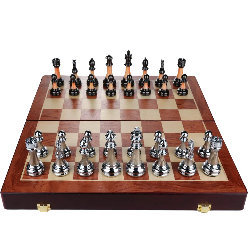 Chess High-end Gift Box Set Solid Wood Folding Chessboard Imitation Jade Chess Retro European Ornament