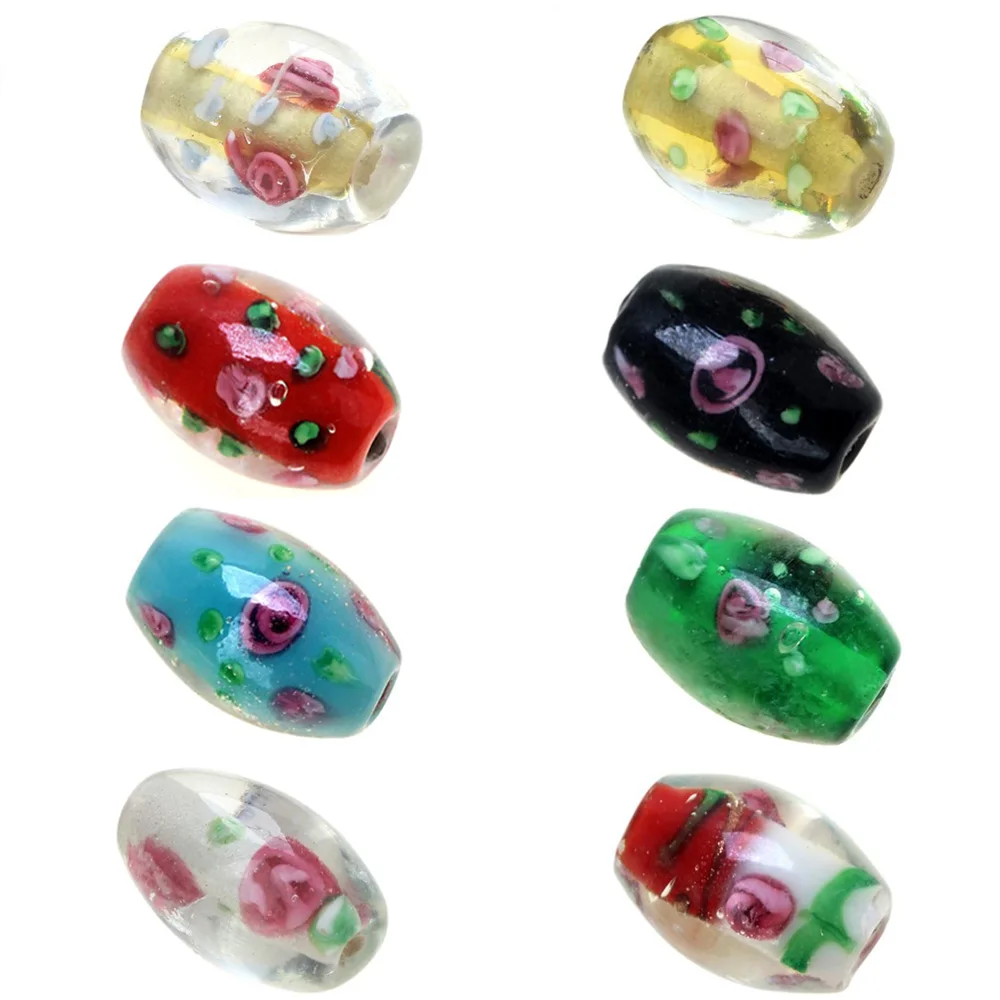 15MM 4PCS Traditional Craft Elliptical Inner Discoid Flower Handmade Lampwork Glass Bead Bracelets Earrings DIY Jewelry Making