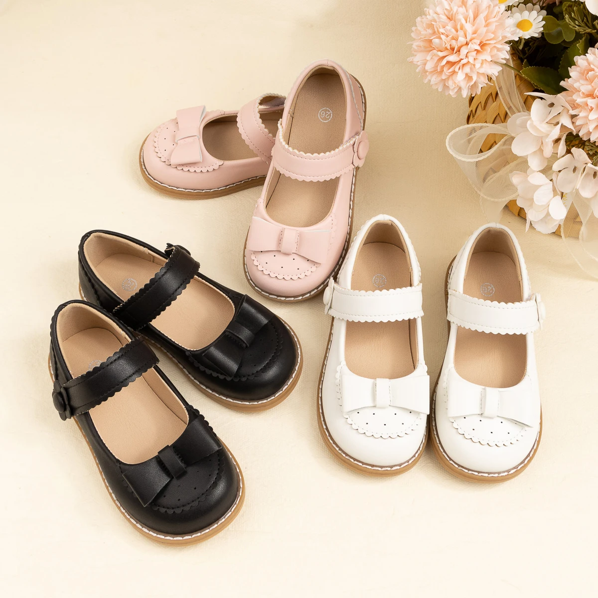 

Кожаная обувь для девочек, весна-осень 2023, новая универсальная детская обувь принцессы с круглым носком и неглубоким носком, элегантная детская обувь