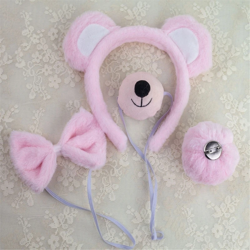 Bear Ears Headband Tail Nose for Halloween Cosplay Decorations