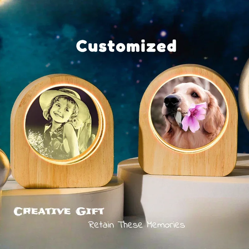 

Customized Photo Text Personalized Creative Gifts 2D Laser Engraving Pets Baby Family Picture Glass Craft Desktop Ornament