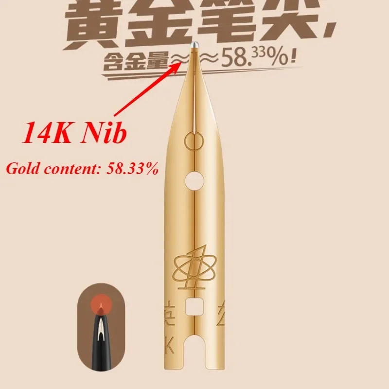 HERO 100 New Old Series Fountain Pen 14K F 0.5mm Nib Gold Pen Classic Vintage Advanced Metal Rod Office Supplies Stationery