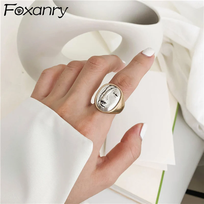 Foxanry Gold Color Portrait Pattern Rings For Women Personality Vintage Fashion Exaggerated Hip Hop Party Jewelry Accessories