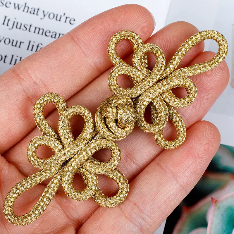 1 Pairs Gold Silver Color Chinese Frog Closure Buttons Knot Cheongsam Traditional Handcraft Accessories Handmade Curtain Button