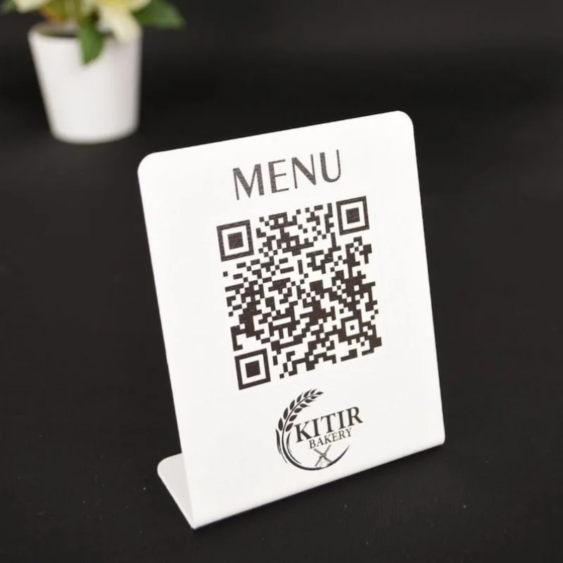 Metal QR Code Menu Stand: UV Print Tabletop Display for Restaurants
