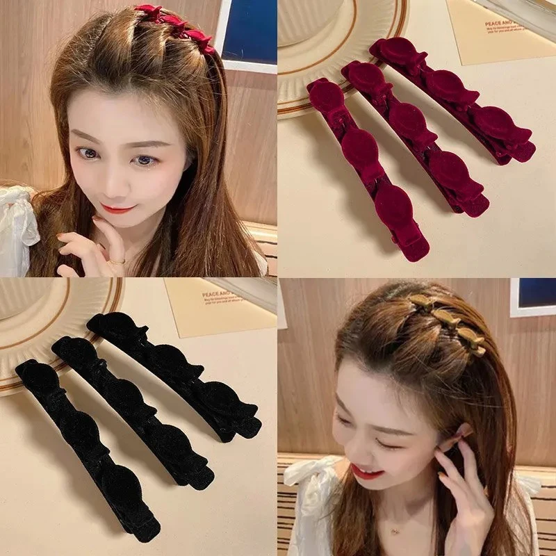 3/4/6Pcs Flocking คลิปผมสําหรับผู้หญิงด้านข้าง Braided Hairpin ผมหวาน Bangs สาวคลิป Barrettes อุปกรณ์เสริมผมชุด