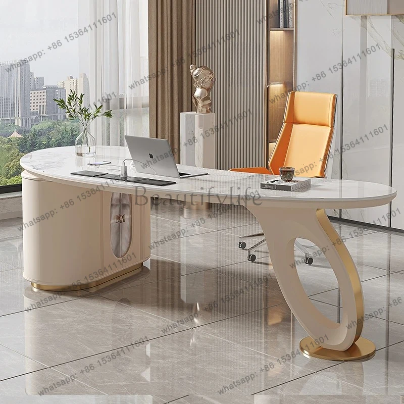 

Light luxury rock slab desk Modern simple desk Home high-end study Creative arc