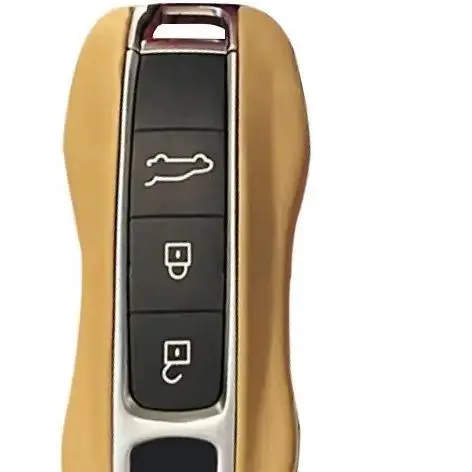 

For Porsche Panamera Cayenne 92A Macan 95B 911 718 Taycan Boxster Cayman Beige Leather Car Keychain Case Shell Cover Accessories