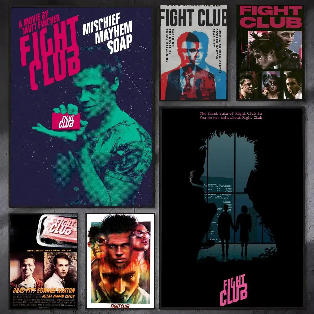 Moive F-Fight Club Poster Waterproof Sticky Wall Art Print For Bedroom Living Room Hallway Bar Home Decor