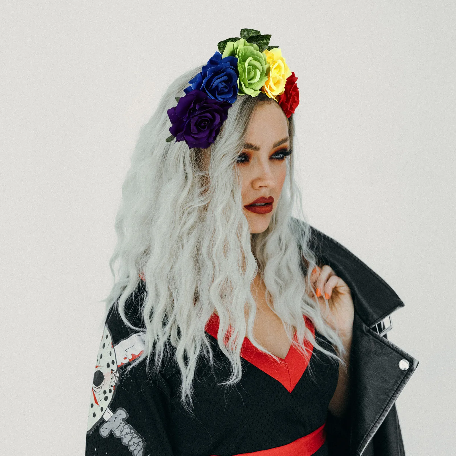 

1Pcs Rose Flower Headband Halloween Hair Hoop Simulation Rose Hair Accessory Party Wreath Hairband Cosplay Decoration Women