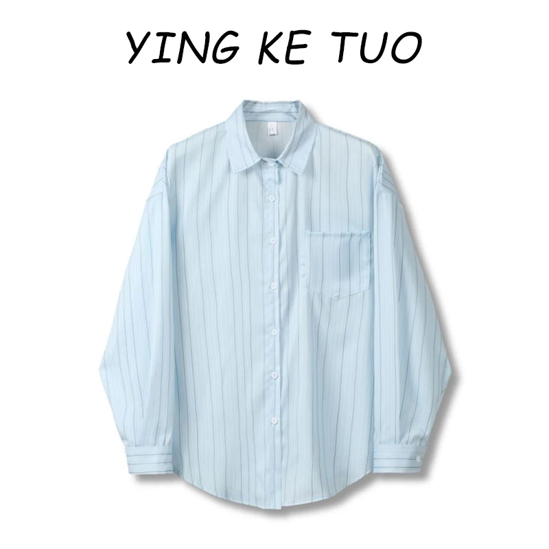 

Женская полосатая рубашка с длинным рукавом и воротником, свободного кроя, в повседневном стиле, весенняя новинка, с эффектом похудения, универсальная свободная рубашка