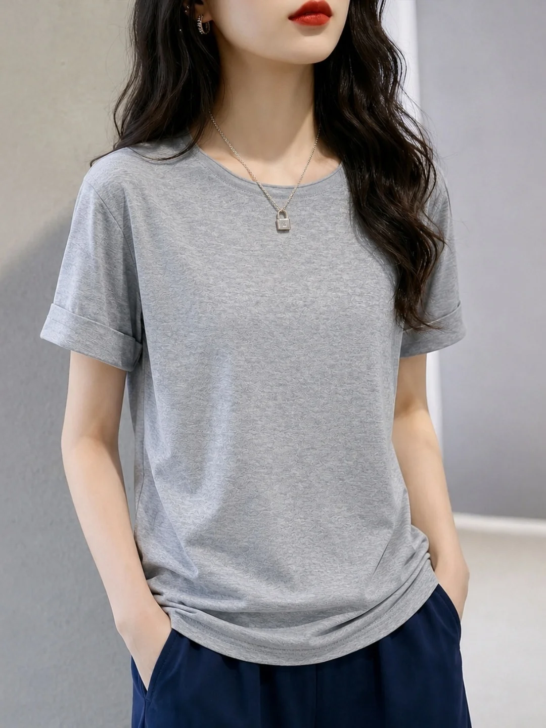 

Korean Style Pure Color Versatile Soft Comfortable Ice Silk Knitted T-Shirt Summer Lazy Short Sleeve Women's Sun Protection Top
