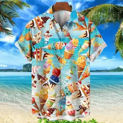 2024 summer Hawaiian Shirts Ice Cream 3d Prints Shirts For Men Short Sleeve Tops Streetwear Fashion Beach Party Social Clothing