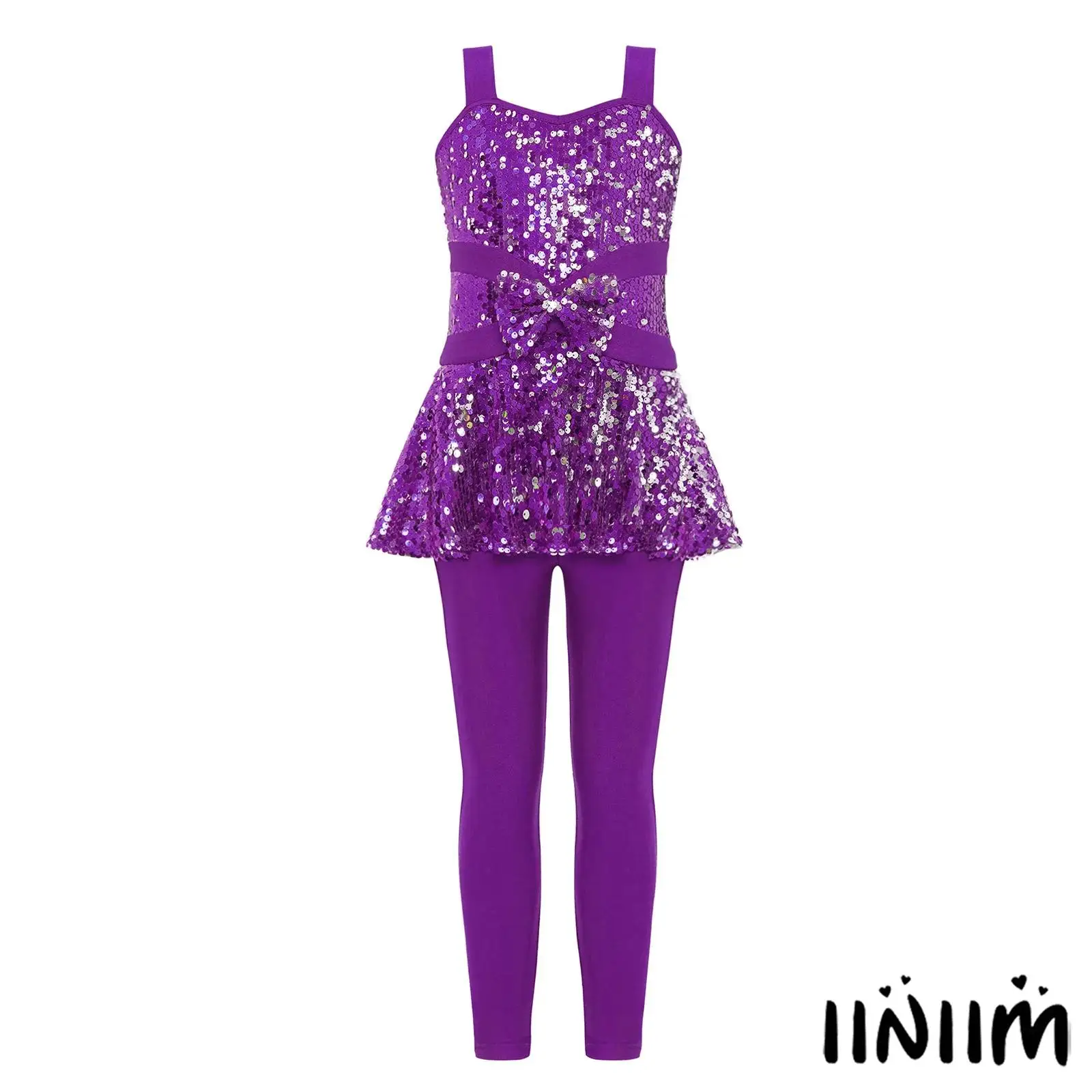 

Girls Glittery Sequins Streetwear Child Jazz Dance Costume Wide Shoulder Straps Sleeveless Jumpsuit for School Show Performance